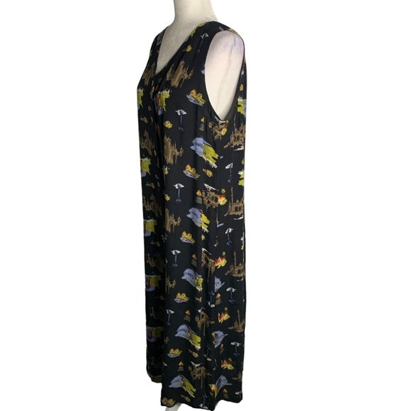 Vintage 90s Carole Little Dress Shirt Set L Black Button Up Short Sleeve Rayon - Picture 7 of 12